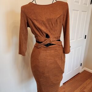Privy Tan Long Sleeve Cutout Dress